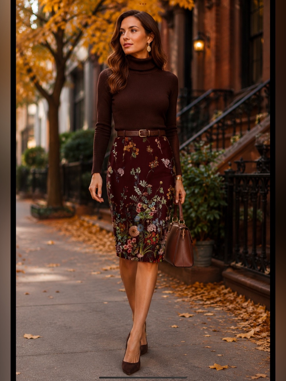 Catherine Malandrino Pencil Floral Burgundy Long Back Slit Midi‎ Skirt Size 6